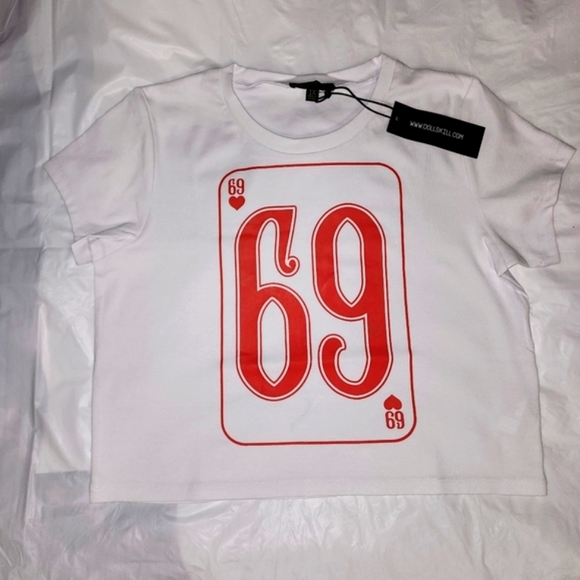Dolls Kill Tops - NWT Dolls Kill Sexy White And Red Queen Of 69 Hearts